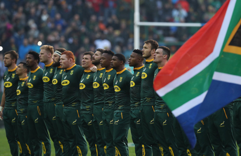 The Springboks line up for the anthem at Newlands