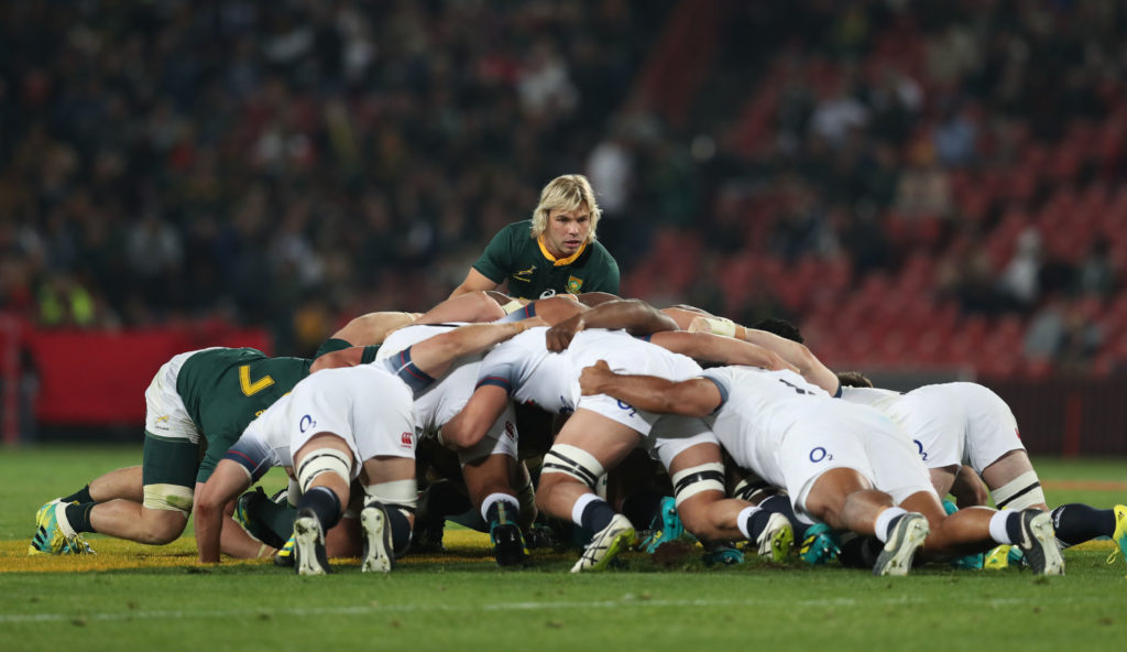 The Springboks and England scrum down