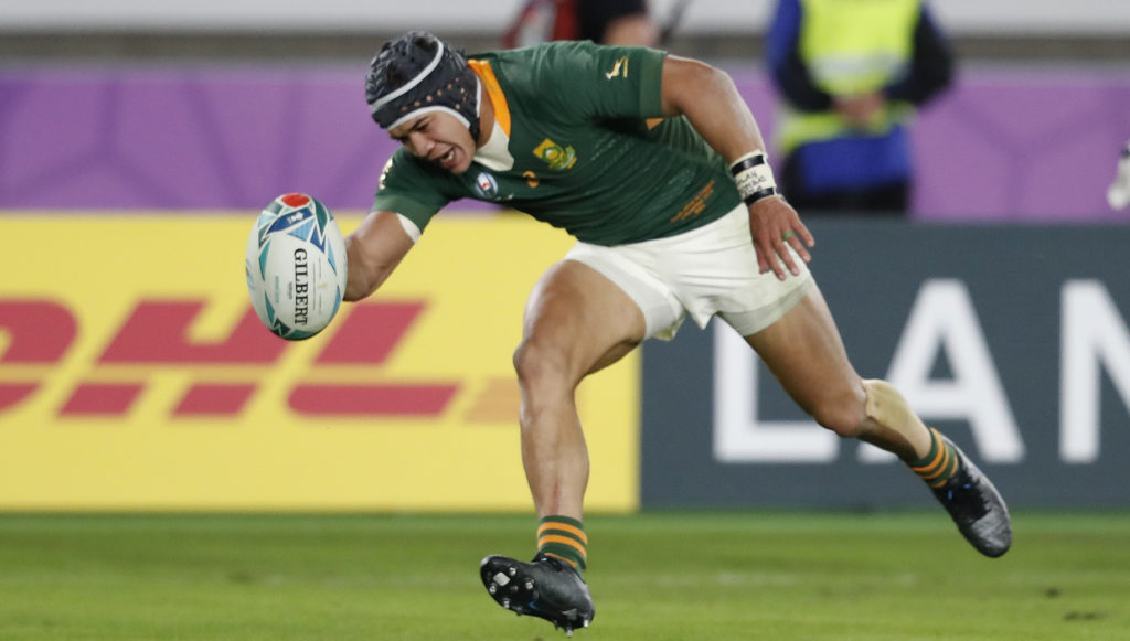Cheslin Kolbe scores in the World Cup final win over England