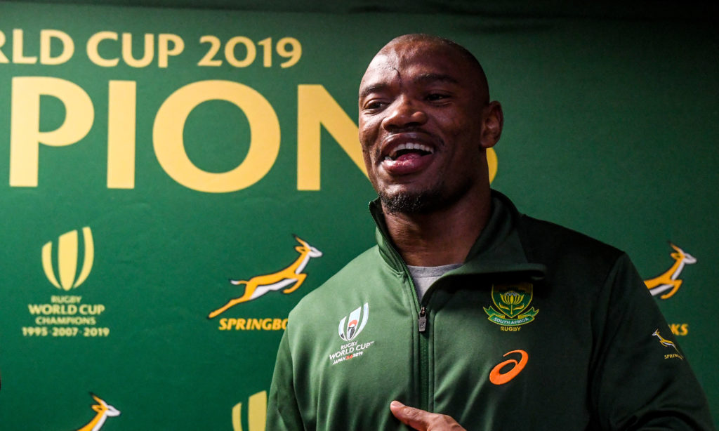 Makazole Mapimpi of the Springboks during the South African national rugby team arrival media conference