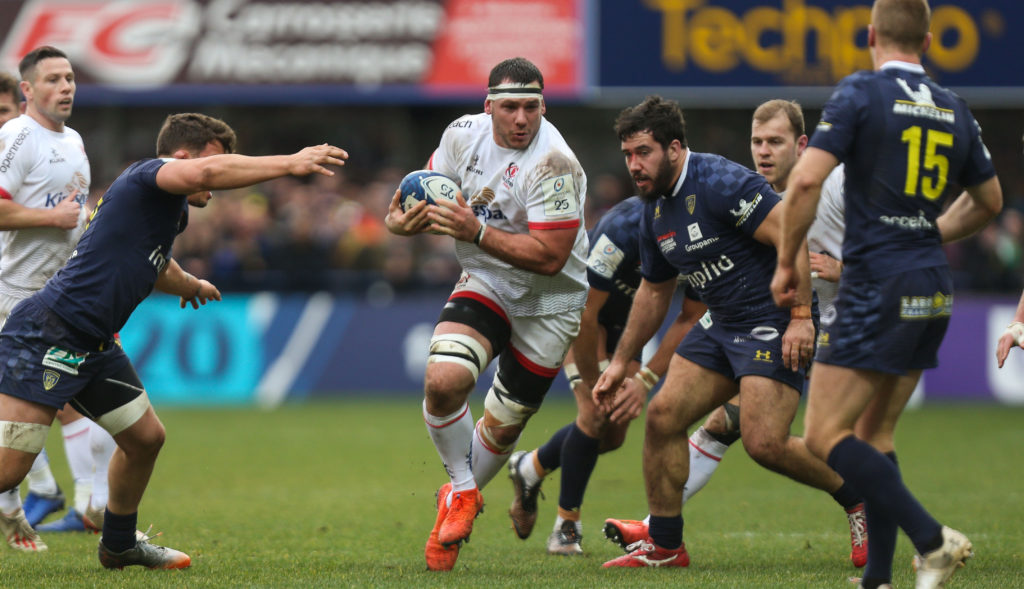 Marcell Coetzee of Ulster on the attack during the Heineken Champions Cup Pool 3 Round 5 match between ASM Clermont Auvergne and Ulster
