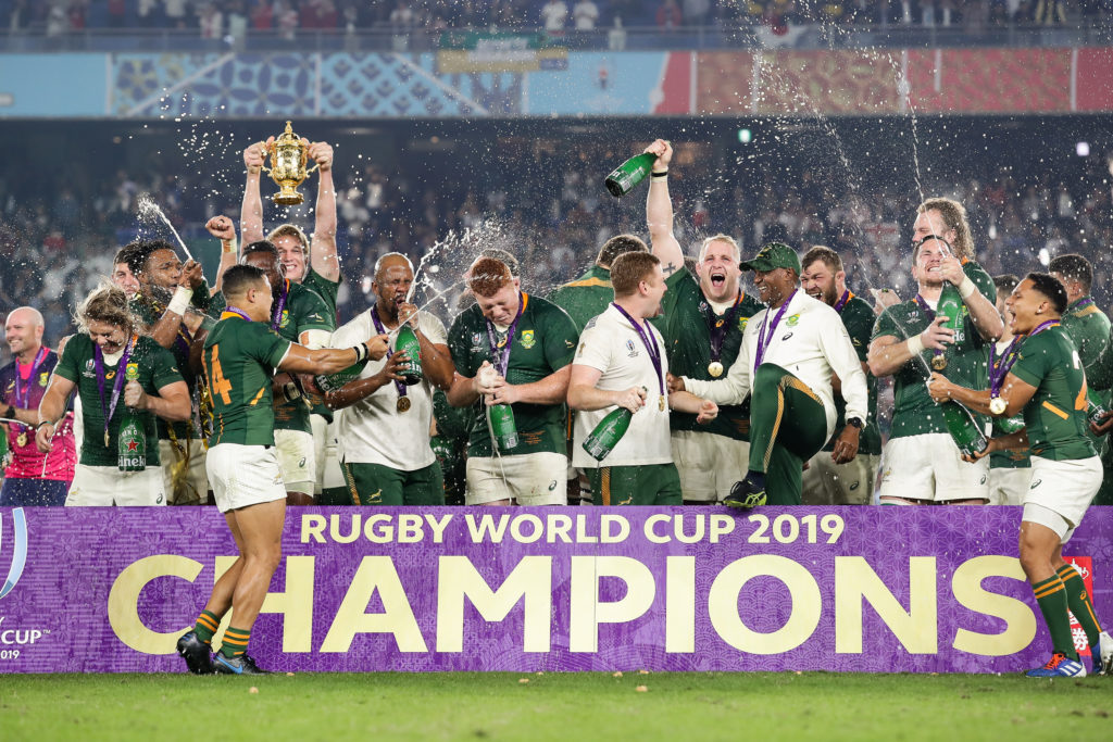 Springboks celebrates after the Rugby World Cup 2019 Final match between England and South Africa at International Stadium Yokohama
