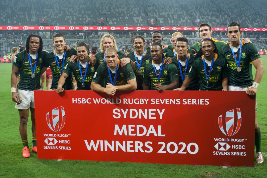 The Blitzboks pose for a photo following the Sydney Sevens final