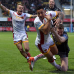 Israel Folau of Catalans Dragons scores his team's second try during the Betfred Super League match between Catalans Dragons and Castleford Tigers