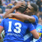 The Stormers celebrate Ruhan Nel's try