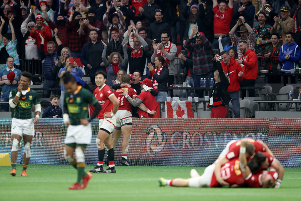 Canada celebrate their win over the Blitzboks