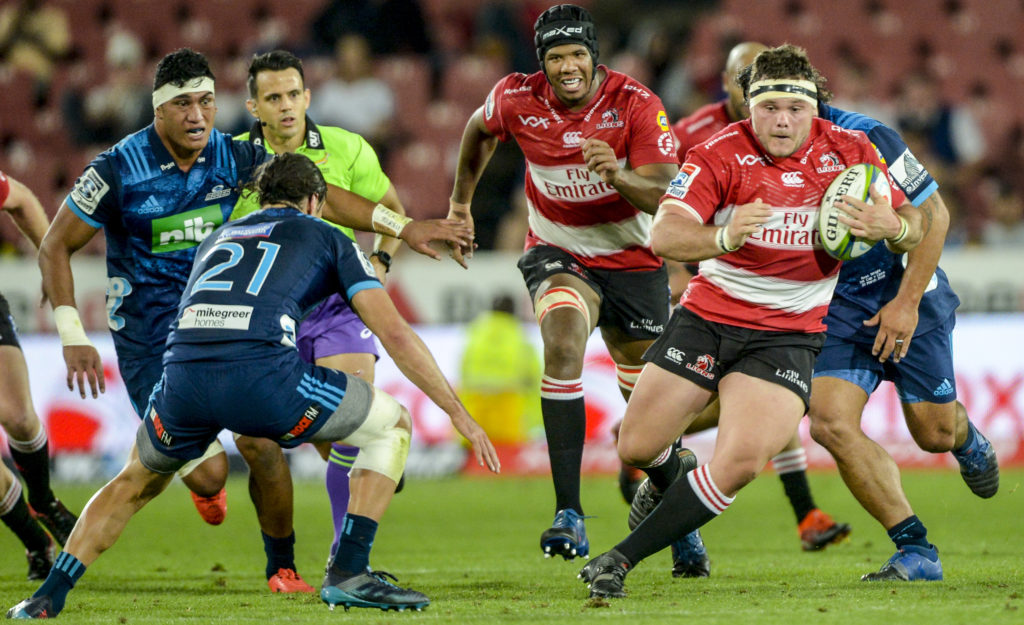 Dylan Smith of the Lions with possession during the Super Rugby match between Emirates Lions and Blues at Emirates Airline Park on March 10, 2018