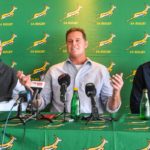 Rugby stakeholders Barend van Graan, Rassie Erasmus and Eugene Henning (Photo by Grant Pitcher/Gallo Images)