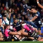 The Highlanders celebrate after scoring their first try of the match, during the Investec Super Rugby Aotearoa match between the Highlanders and the Chiefs, held at Forsyth Barr Stadium, Dunedin, New Zealand. 13 June 2020. Copyright Image: Joe Allison / www.Photosport.nz