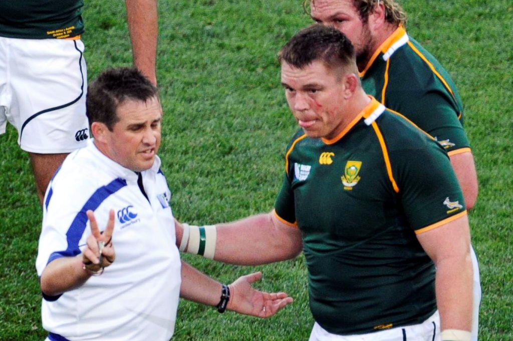 Bryce Lawrence with former Bok captain John Smit