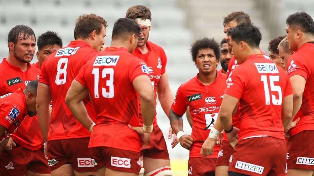 WOLLONGONG, AUSTRALIA - MARCH 06: The Sunwolves players look dejected after a Brumbies try during the round six Super Rugby match between the Sunwolves and the Brumbies at WIN Stadium on March 06, 2020 in Wollongong, Australia. (Photo by Mark Kolbe/Getty Images)
