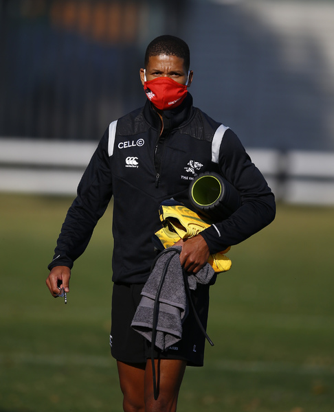 DURBAN, SOUTH AFRICA - JULY 28: Manie Libbok of the Cell C Sharks during the Cell C Sharks training session at Jonsson Kings Park Stadium on July 28, 2020 in Durban, South Africa. (Photo by Steve Haag/Gallo Images)