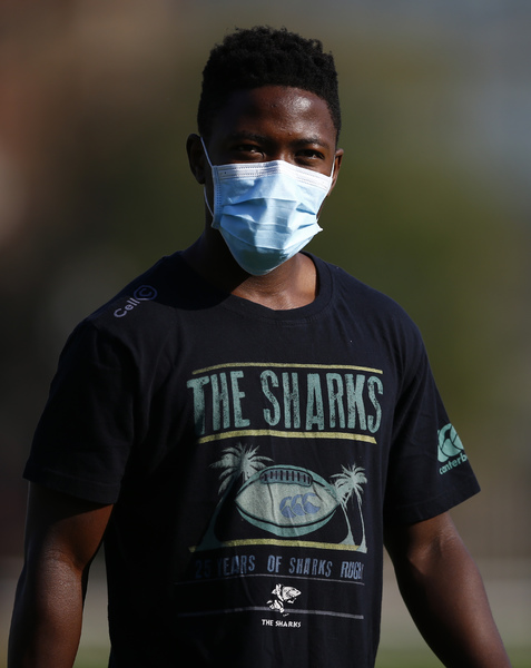 DURBAN, SOUTH AFRICA - JULY 28: Sanele Nohamba during the Cell C Sharks training session at Jonsson Kings Park Stadium on July 28, 2020 in Durban, South Africa. (Photo by Steve Haag/Gallo Images)