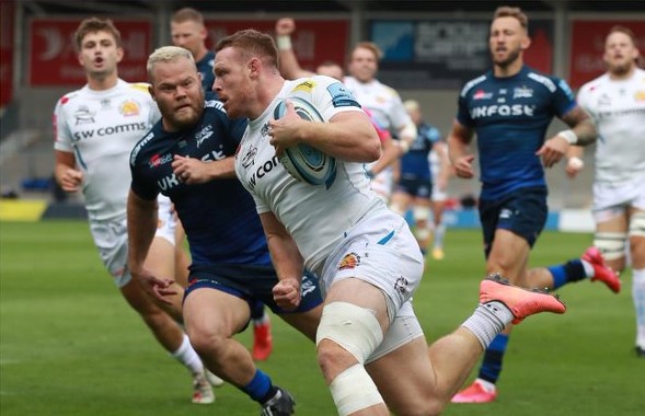 The Exeter Chiefs in action against the Sale Sharks