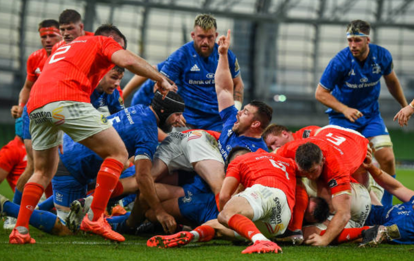 Leinster celebrate their try against Munster in the Pro14 semi-final