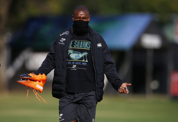 DURBAN, SOUTH AFRICA - SEPTEMBER 02: Makazole Mapimpi of the Cell C Sharks during the Cell C Sharks training session at Jonsson Kings Park Stadium on September 02, 2020 in Durban, South Africa. (Photo by Steve Haag/Gallo Images)