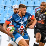 PRETORIA, SOUTH AFRICA - SEPTEMBER 26: David Kriel of the Bulls on the offensive during the SuperFan Saturday match between Vodacom Bulls and Cell C Sharks at Loftus Versfeld Stadium on September 26, 2020 in Pretoria, South Africa. (Photo by Sydney Seshibedi/Gallo Images)
