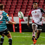 JOHANNESBURG, SOUTH AFRICA - OCTOBER 30 Wandisile Simelane of the Lions with the ball during the Super Rugby Unlocked match between Emirates Lions and Tafel Lager Griquas at Emirates Airline Park on October 30, 2020 in Johannesburg, South Africa. (Photo by Sydney Seshibedi/Gallo Images)