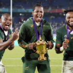 epa07966505 (L-R) Makazole Mapimpi, S'busiso Nkosi and Lukhanyo Am of South Africa react after the Rugby World Cup final match between England and South Africa at the International Stadium Yokohama, Kanagawa Prefecture, Yokohama, Japan, 02 November 2019. EPA/FRANCK ROBICHON EDITORIAL USE ONLY/ NO COMMERCIAL SALES / NOT USED IN ASSOCATION WITH ANY COMMERCIAL ENTITY