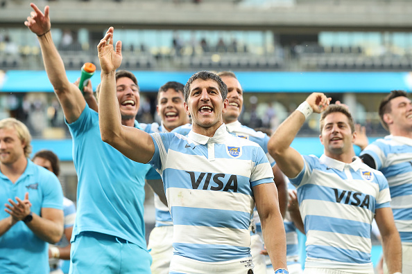 SYDNEY, AUSTRALIA - NOVEMBER 14: Tomas Cubelli of the Pumas thanks the crowd after winning the 2020 Tri-Nations rugby match between the New Zealand All Blacks and the Argentina Los Pumas at Bankwest Stadium on November 14, 2020 in Sydney, Australia. (Photo by Mark Kolbe/Getty Images)