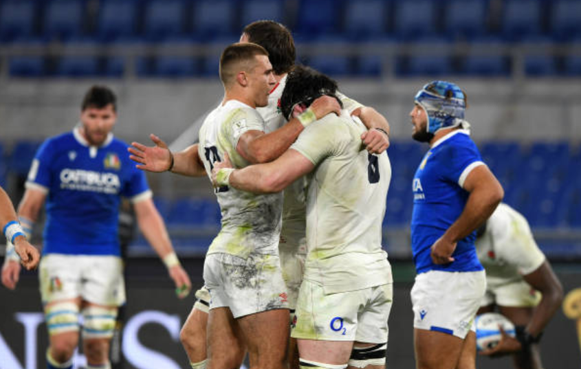 England celebrate a try against IItaly