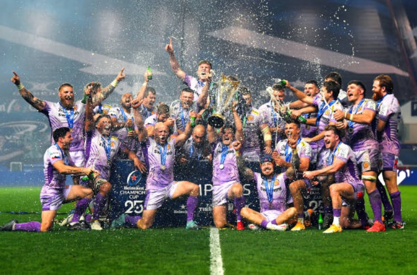 The Exeter Chiefs celebrate their Champions Cup win