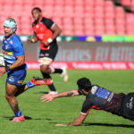 Edwill van deer Merwe of the Stormers challenged by EW Viljoen of the Lions during the 2021 Rainbow Cup SA match between Lions and Stormers at Ellis Park Stadium in Johannesburg on the 15 May 2021 ©Muzi Ntombela/BackpagePix