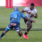 Wandisile Simelane of the Lions challenged by Lionel Mapoe of the Bulls during the 2021 Carling Currie Cup match between Bulls and Lions at Loftus Versfeld Stadium, Pretoria, on 25 July 2021 ©Samuel Shivambu/BackpagePix