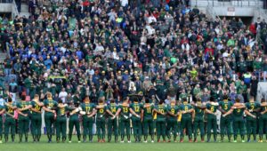 PORT ELIZABETH, SOUTH AFRICA - AUGUST 19: Springboks line up during the Rugby Championship match between South Africa and Argentina at Nelson Mandela Bay Stadium on August 19, 2017 in Port Elizabeth, South Africa.