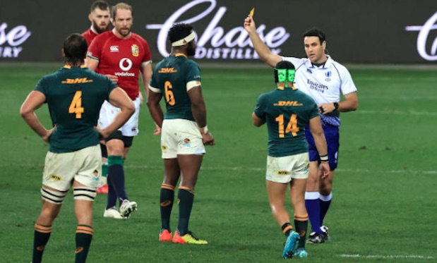 Cheslin Kolbe is shown a yellow card