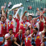 Rugby Union - Premiership Play-Off Final - Exeter Chiefs v Harlequins - Twickenham Stadium, London, Britain - June 26, 2021 Harlequins players celebrate with the trophy after winning the Premiership Play-Off