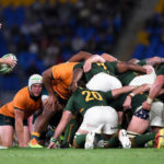 GOLD COAST, AUSTRALIA - SEPTEMBER 12: Faf de Klerk of the Springboks prepares to feed scrum ball during the Rugby Championship match between the South Africa Springboks and the Australian Wallabies at Cbus Super Stadium on September 12, 2021 in Gold Coast, Australia.