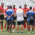 Stormers coach John Dobson talks to his team during the Stormers Captains Run held at the Cape Town Stadium in Cape Town on 26 November 2021 ©Shaun Roy/BackpagePix