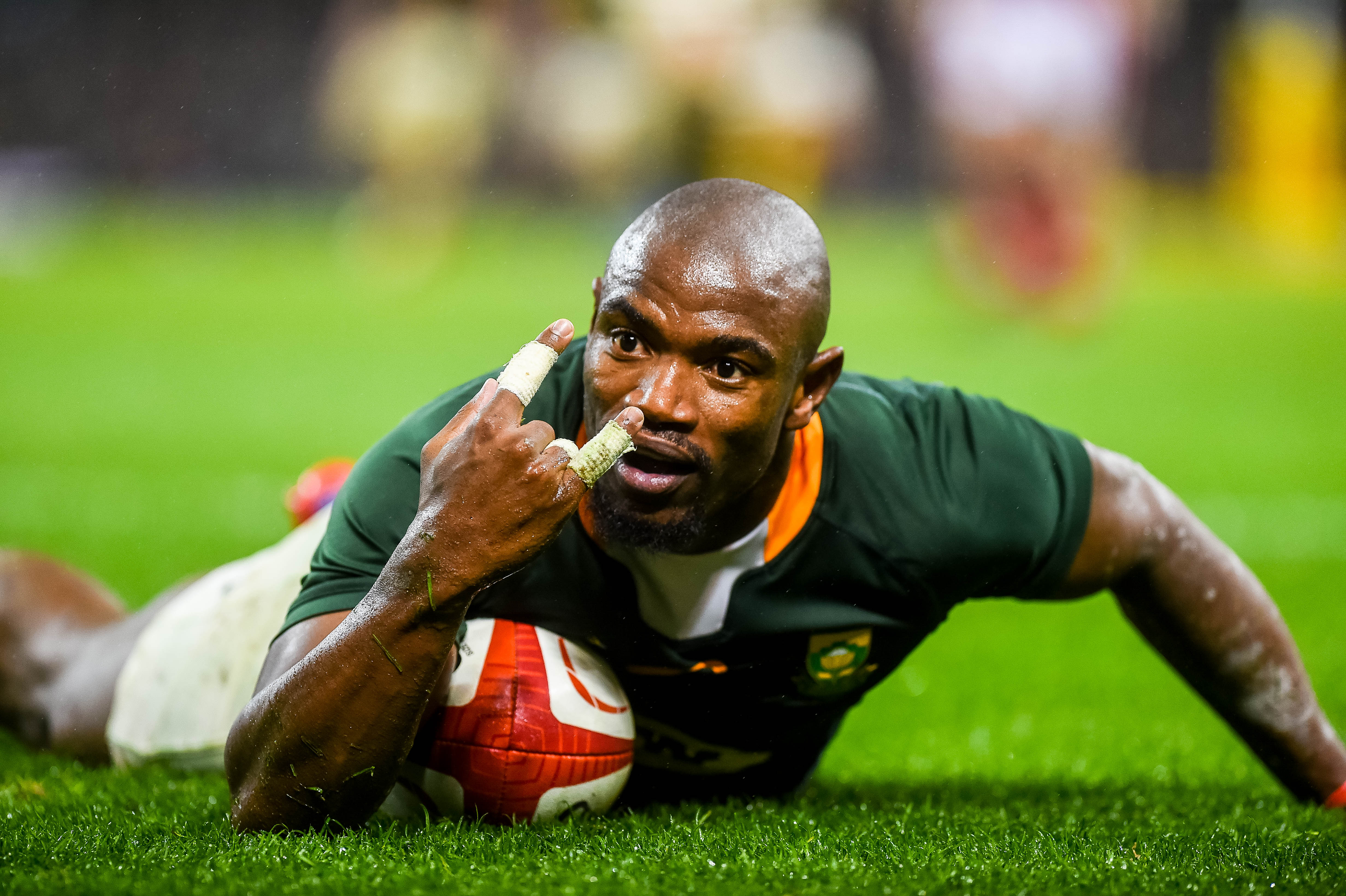 Editorial use only. No book use. Mandatory Credit: Photo by Aled Llywelyn/Huw Evans/Shutterstock/BackpagePix (12591775be) Makazole Mapimpi of South Africa’s disallowed try Wales v South Africa - Autumn Nations Series - 06 Nov 2021