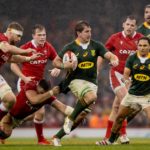 Mandatory Credit: Photo by Morgan Treacy/INPHO/Shutterstock/BackpagePix (12591822am) Wales vs South Africa. Wales' Taine Basham with Kwagga Smith of South Africa Autumn Nations Series, Principality Stadium, Cardiff, Wales - 06 Nov 2021