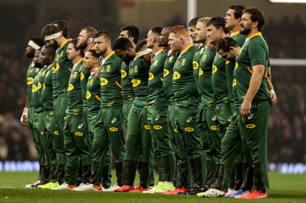 (12591822p) Wales vs South Africa. The South Africa team line up for the national anthem Autumn Nations Series, Principality Stadium, Cardiff, Wales - 06 Nov 2021