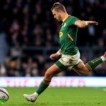Mandatory Credit: Photo by Billy Stickland/INPHO/Shutterstock/BackpagePix (12611048z) England vs South Africa. South Africa's Handre Pollard takes a kick Autumn Nations Series, Twickenham Stadium, London, England - 20 Nov 2021