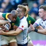 EDINBURGH, SCOTLAND - NOVEMBER 13: Makazole Mapimpi of South Africa in action during the 2021 Castle Lager Outgoing Tour match between South Africa and Scotland at Murrayfield on November 13, 2021 in Edinburgh, Scotland. (Photo by Steve Haag/Gallo Images/Getty Images)
