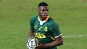PRETORIA, SOUTH AFRICA - JULY 02: Aphelele Fassi of South Africa breaks with the ball during the Rugby Union international match between South Africa and Georgia at Loftus Versfeld Stadium on July 02, 2021 in Pretoria, South Africa.