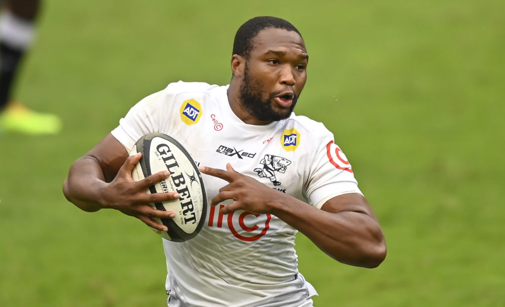 Lukhanyo Am,Captain of the Cell C Sharks during the 2021 Rainbow Cup SA game between the Sharks and the Stormers at Kings Park Stadium on 22 May 2021