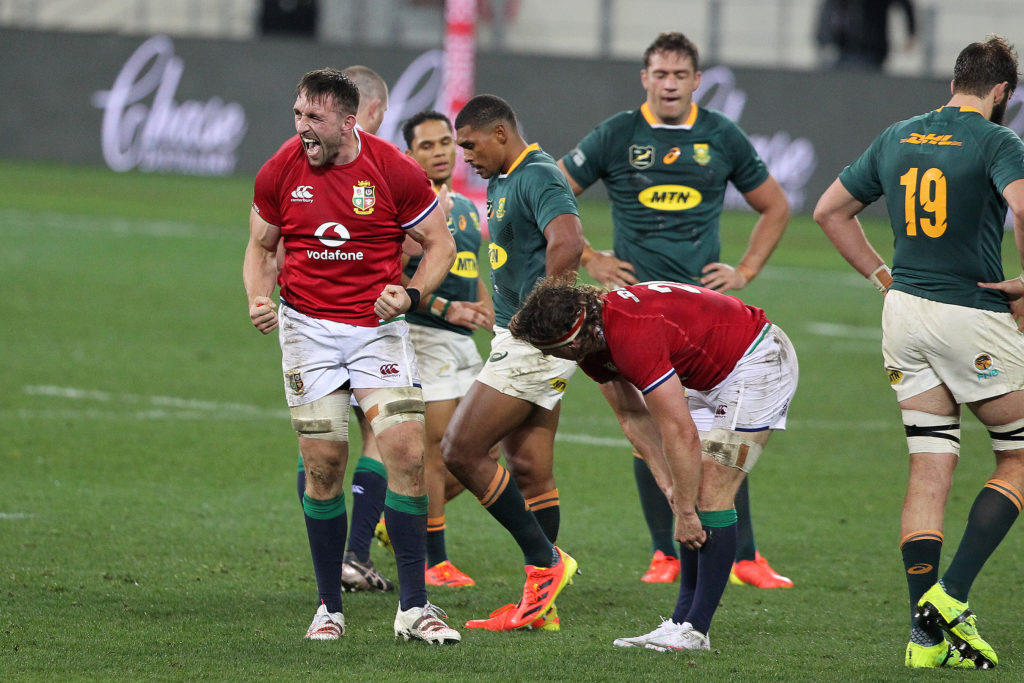CAPE TOWN, SOUTH AFRICA - JULY 24: Jack Conan of the B&I Lions reacts after beating the springboks at the Castle Lager Lions Series 1st Test match between South Africa and British and Irish Lions at Cape Town Stadium on July 24, 2021 in Cape Town, South Africa.