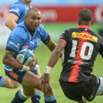 Chris Smith of the Vodacom Bulls and Cornal Hendricks (C) of the Vodacom Bulls during the United Rugby Championship 2021/22 game between the Vodacom Bulls and the DHL Stormers at Loftus Versfeld in Pretoria on 22 January 2022 ©Christiaan Kotze/BackpagePix