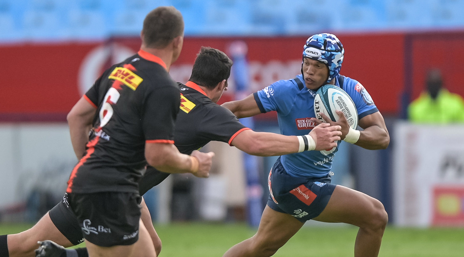 Kurt-Lee Arendse of the Vodacom Bulls during the United Rugby Championship 2021/22 game between the Vodacom Bulls and the DHL Stormers at Loftus Versfeld in Pretoria on 22 January 2022 ©Christiaan Kotze/BackpagePix