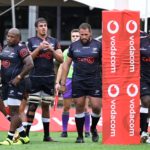 Sharks team under the posts during the United Rugby Championship 2021/22 match between the Sharks and Stormers held at Kings Park in Durban on 29 January 2021 ©Gerhard Duraan/BackpagePix