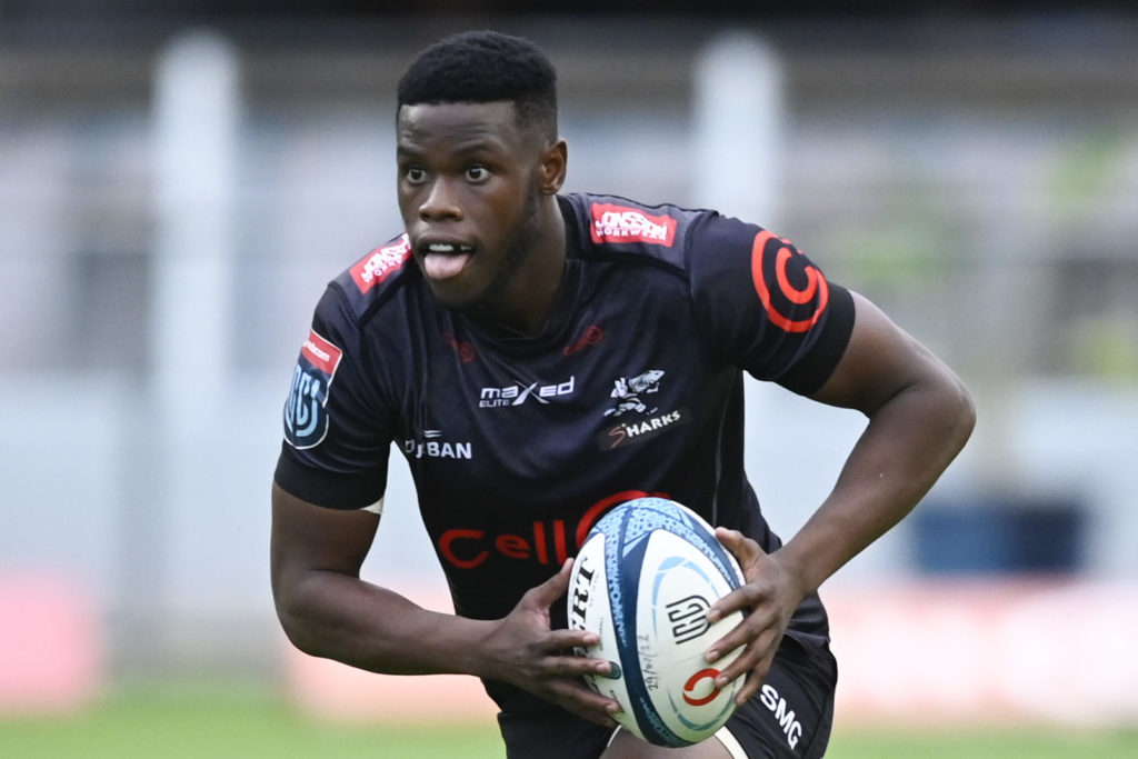 Aphelele Fassi of the Sharks during the United Rugby Championship 2021/22 match between the Sharks and Stormers held at Kings Park in Durban on 29 January 2021 ©Gerhard Duraan/BackpagePix