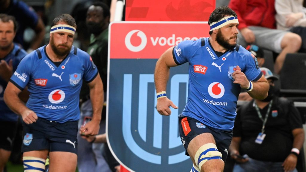 Marcell Coetzee, Captain of the Vodacom Bulls leads his team onto the field during the United Rugby Championship 2021/22 match between the Sharks and Bulls held at Kings Park in Durban on 03 December 2021 ©Gerhard Duraan/BackpagePix