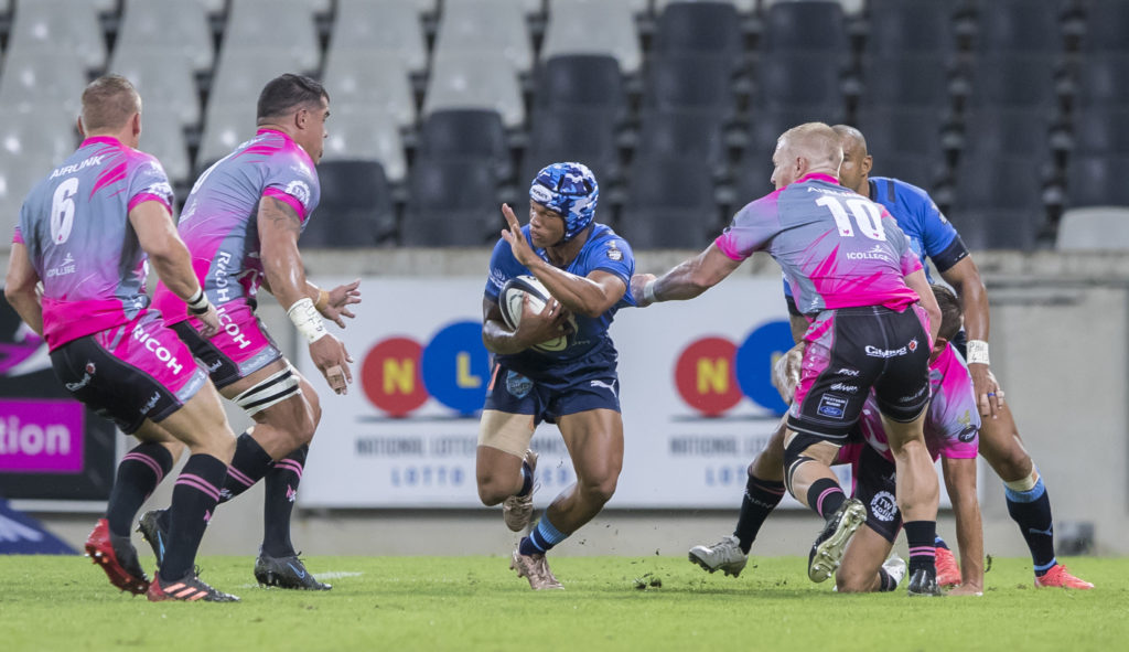 NELSPRUIT, SOUTH AFRICA - JANUARY 14: Kurt-Lee Arendse of the Vodacom Bulls during the Carling Currie Cup match between New Nation Pumas and Vodacom Bulls at Mbombela Stadium on January 14, 2022 in Nelspruit, South Africa.
