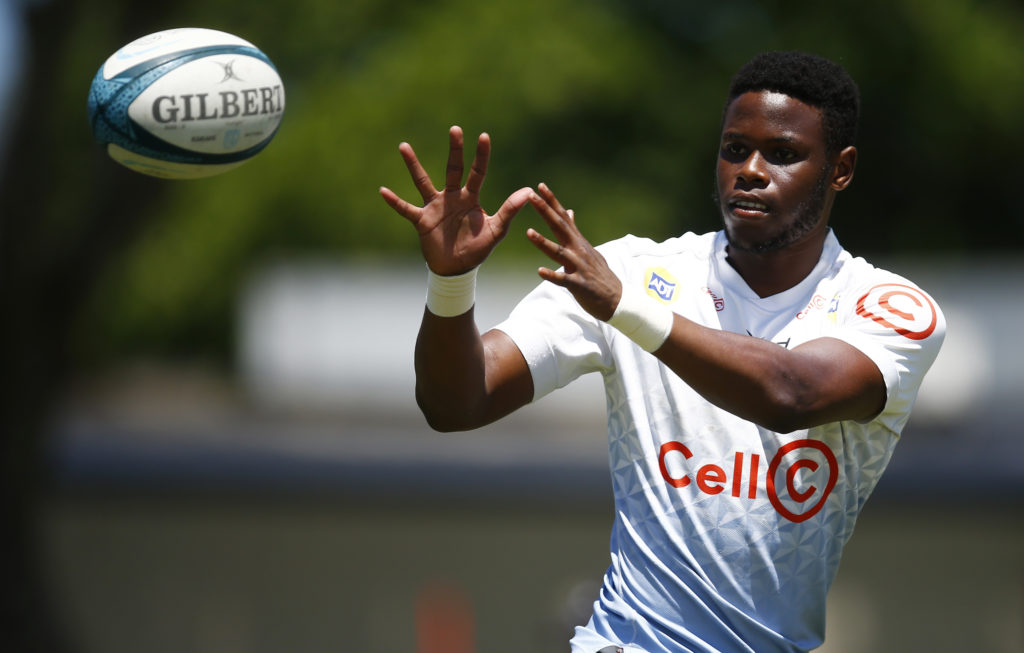 DURBAN, SOUTH AFRICA - JANUARY 17: Aphelele Fassi of the Cell C Sharks during the Cell C Sharks training session at Hollywoodbets Kings Park Stadium on January 17, 2022 in Durban, South Africa.