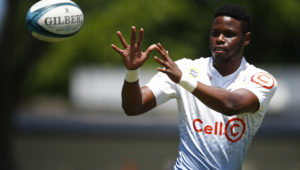DURBAN, SOUTH AFRICA - JANUARY 17: Aphelele Fassi of the Cell C Sharks during the Cell C Sharks training session at Hollywoodbets Kings Park Stadium on January 17, 2022 in Durban, South Africa.