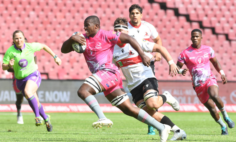 JOHANNESBURG, SOUTH AFRICA - JANUARY 19: Phumzile Maqondwana of the Pumas with the ball during the Carling Currie Cup match between Sigma Lions and New Nation Pumas at Emirates Airline Park on January 19, 2022 in Johannesburg, South Africa.